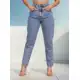 Calça Mom Jeans Feminina Cintura Alta Marmorizada em oferta