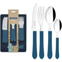 Faqueiro Leme 25 Peças Inox Azul com Gaveteiro Tramontina em oferta na Magazine Luiza