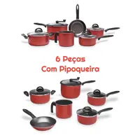 Jogo de Panelas Brinox Chilli 6 Peças Com Pipoqueira Cereja + Colheres em oferta na Casas Bahia