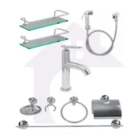 Kit completo para banheiro / 1 torneira cod 120 + 2 porta shampoo reto + 1kit banheiro + 1 ducha hig em oferta na Magazine Luiza