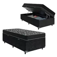 Cama Box Baú Solteiro + Colchão Espuma D20 - Suede Preto - e-Shop Casa em oferta na Magazine Luiza