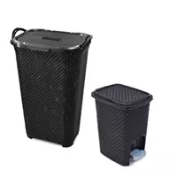 Imagem da promoção Kit Cesto Organizador Multiuso 50L + Lixeira Pedal Rattan 7L