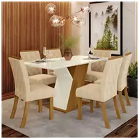 Imagem da promoção Conjunto Sala de Jantar Mesa 160cm Tampo MDF 6 Cadeiras Lupita Casa 812