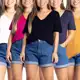 Kit - 5 camisetas de malha de viscose e elastano gola v em oferta