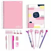 Imagem da promoção Kit Papelaria Tons de Rosa Fofa Kawaii Cor Rosa Escolar Neon Pastel