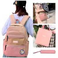 Imagem da promoção Kit Mochila Feminina Escolar 4 Peças Bolsa Pequena + Bolsa Sacola + Estojo Margarida Material Resist