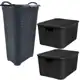 Cesto de Roupa Rattan 50L + 2 Caixa Plástica Rattan 7L Preta em oferta