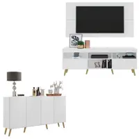 Conjunto Sala de Estar Rack + Painel TV 65" e Aparador Retrô Sofia Multimóveis Branco/Natural em oferta na Casas Bahia