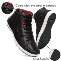 Imagem da promoção Sapatênis Botinha Tenis Cano Médio Couro com Elástico e Zíper Calce Facil Palmilha Confort Promoção