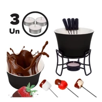 Imagem da promoção Conjunto Fondue Em Cerâmica Redondo 9 Peças 300ml Chocolate Queijo - 3 Velas (Preto)