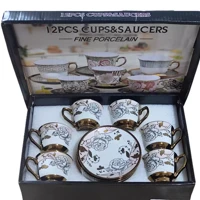 Imagem da promoção Conjunto Xícara de Café Ouro 6 xicaras 6 pires Porcelana Chinesa Cafezinho Expresso Para Presente -