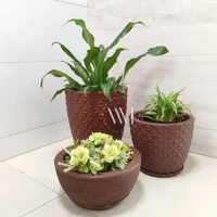 Imagem da promoção Kit 3 Vasos Jardim Polietileno Decorativos Flor ou Plantas 3D Diamante Nº1 Nº2 + Bacia Texturizada N