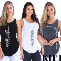 Imagem da promoção kit com 3 Camisetas Regatas Blusas Femininas Viscolycra Fitness Atleta Academia Casual Clickmoda