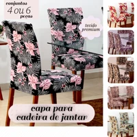 Imagem da promoção KIT Capa para Cadeira de Jantar e Sala 4 e 6 Lugares em Malha Gel Premium Estampado Floral