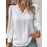 Imagem da promoção Lovito Blusa feminina casual de renda lisa LNL51014