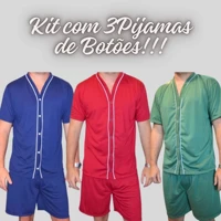 Imagem da promoção Kit com 3 Pijamas masculino Cirurgico com botões aberto