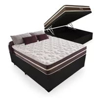 Imagem da promoção Cama Box Baú Casal 138 Tecido Sintético Preto com Colchão Little Angel - Bello Box - Mola Superlasti