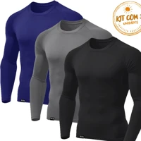 Imagem da promoção Kit com 3 Camisetas Masculinas Térmica Segunda Pele com Proteção UV Tecido Gelado Contra o Verão