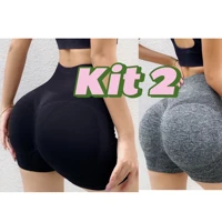 Imagem da promoção kit 2 Shorts Fitness Feminino Cintura Alta Academia Levanta Bumbum Sem Costura