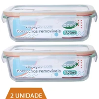 Imagem da promoção 2 Pote 1520ml Vidro Forno Microondas Tampa Hermetica Forte - QUALITY HOUSE / PRATICASA