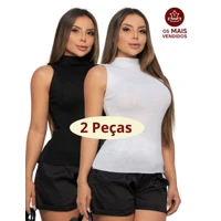 Imagem da promoção Kit Com 2 Blusa Feminina Gola Alta Canelado