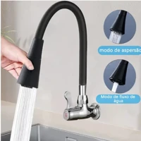 Torneira De Pia Gourmet Flexível De Parede Jato Com Aerador Para Cozinha Cor Preto em oferta