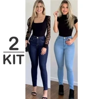 Imagem da promoção Kit 2 Calça Jeans Feminina Com Elastano Skinny Efeito Levanta Bumbum Cintura Alta