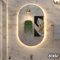 Imagem da promoção Espelho Decorativo Oval 80x50 Led Salão De Beleza Lapidado Moldura Branco Quente