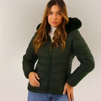 Imagem da promoção Jaqueta Puffer Feminina Capuz Removível Forro Pelinho Moda Outono Inverno Quentinha Confortável
