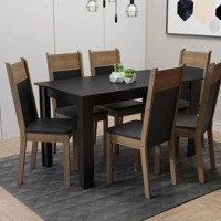 Imagem da promoção Conjunto Sala de Jantar Madesa Medelin Mesa Tampo de Madeira com 6 Cadeiras - Preto/Rustic/SintPreto