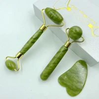 Imagem da promoção Rolo Pedra de Jade Placa Gua Sha Massagem Facial Anti Rugas Lançamento Rolinho Jade Original ou Kit