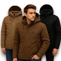 Imagem da promoção Jaqueta Masculina Sarja Forrada Frio Inverno Sarja Com Pelo Capuz Removível Peluciada Frio Top Inver