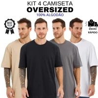 Imagem da promoção Kit 4 Camiseta Oversized Masculina Larga Algodão