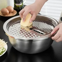 Imagem da promoção Tigela Inox 3 Em 1 Ralador Fatiador Escorredor Bacia Legumes Queijo Manual 26cm Cozinha Prática