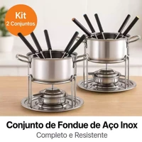 Imagem da promoção Kit Duas Peças Fondue Aço Inox 11 Peças (Cada) Chocolate Frutas Carne Queijo