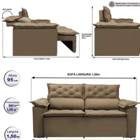 Imagem da promoção Sofá Retrátil e Reclinável Cama inBox Compact 1,50m Tecido Suede Velusoft Castor