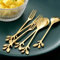 Imagem da promoção Kit jogo 10 Peças Colher garfo de sobremesa Criativo De Aço Inoxidável Talheres De dourado Para Café