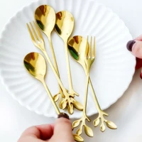 Imagem da promoção Colher E Garfo Em Forma De Folha De Aço Inoxidável Criativo , 10 Peças , De Folhas , De Frutas , De