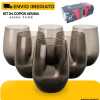 Imagem da promoção Jogo Copos Aruba Vidro Fumê Multiuso Luxo 465ml Cinza - 4 Copos Nadir