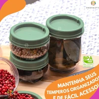 Imagem da promoção Kit Porta Tempero Empilhável C/Tampa Rosca Gire Trave 155ml BPA FREE Potes P/Condimentos 2 A 20 PÇS
