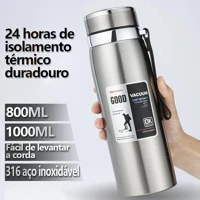 Imagem da promoção Garrafa 800ml/1000ml Inox Térmica Com Infusor Prata Dourada De Água Café Parede Dupla Com Alça-Para