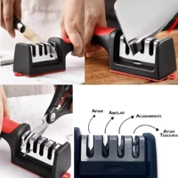 Imagem da promoção Afiador de Faca Amolador Tesoura Profissional 4 em 1 Aço Inox Seguro com 4 Afiadores