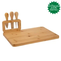 Imagem da promoção Kit Tábua Petisqueira de Bambu Queijo Frios Frutas Salgados com Garfo e Faca