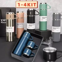 Imagem da promoção Kit Garrafa Térmica Vacuum Bottle Flask Set Inox 500ml com 3 Xícaras Mantém Bebidas Quentes e Frias