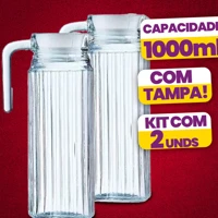 Imagem da promoção Kit 2 Jarras De Vidro Suíça 1 Litro Jarra Para Suco Água Vidro Resistente