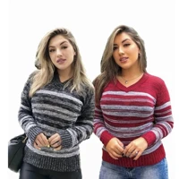 Imagem da promoção Kit 2 Blusas Femininas Tricô Manga Longa Gola V Tricot Moda