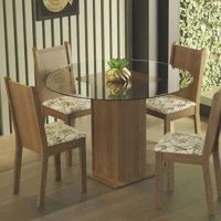 Imagem da promoção Conjunto Sala de Jantar Madesa Débora Mesa Tampo de Vidro Redondo 4 Cadeiras - Rustic/Lírio Bege