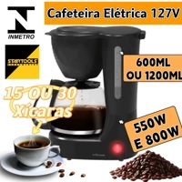 Imagem da promoção Cafeteira Eletrica 127V Preta 15 Ou 30 Xícaras Café 600ml ou 1200ml 550W E 800W Indicador de Nível