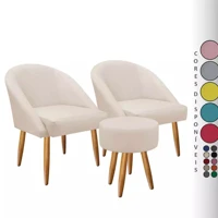 Imagem da promoção Kit 02 Poltronas Lua e 01 Puff Redondo para Sala Decorativa Pés Palito Suede Aninha Decor