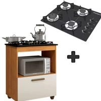 Imagem da promoção Kit Balcão Salvia Mais Fogão Cooktop 4 Bocas Preto Chamalux